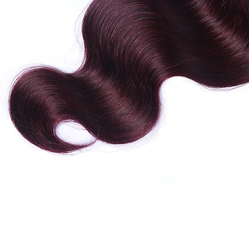 1B / 99Jダークワインオンベールヘア4バンドルボディウェーブブラジルのオムレ色の人間の髪織り4束のヘアエクステンション12-26インチ