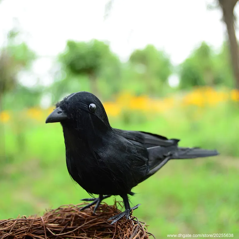 Groothandel schattige kunstmatige kraai kleine zwarte vogel raven schieten rekwisieten decor voor halloween display event bar diy decoratie levert 16cm