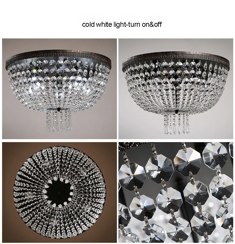 American Country cristal LED luces de techo Accesorio cristalino de la vendimia europea Lámparas de techo Iluminación para el hogar interior-cama Lámpara de habitaciones