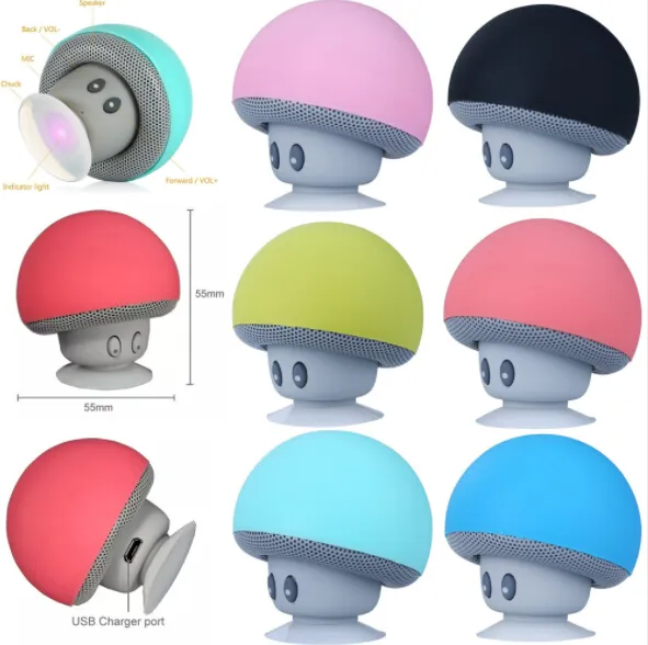 Nieuwe Collectie Mushroom Bluetooth Luidspreker Auto Luidsprekers met Sucker Mini Draagbare Draadloze Handsfree Subwoofer DHL Snelle verzending