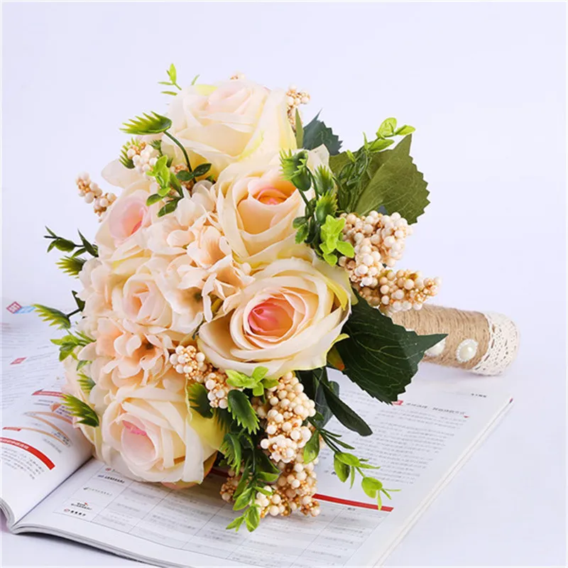 2018 Bukiet Bridal Nowożeńcy Sztuczne Rose Wedding Bouquets Casamen Koronki Pearl Wedding Kwiaty Bukiet De Mariage Bune
