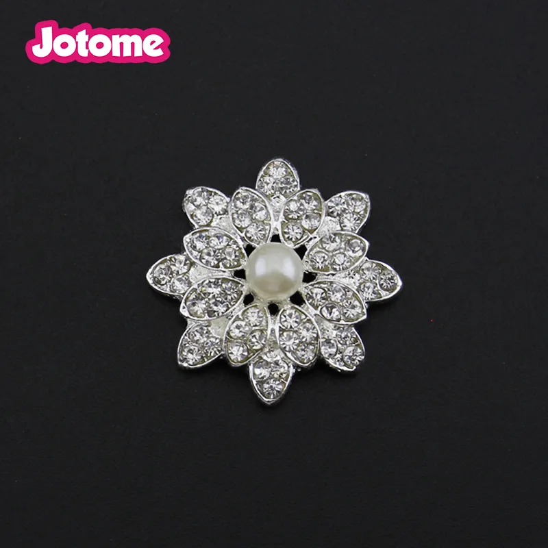 100pcs/lot 26mm Rhinestone Pearl Flower Flat back Button For Wedding Invitation card