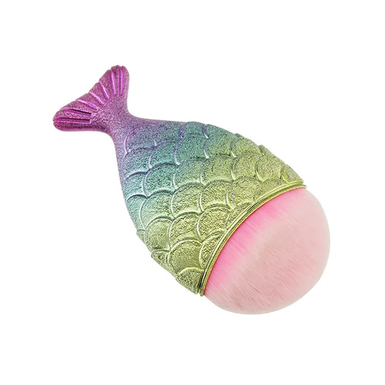 Cores de preço razoável mais populares Cabelo de nylon Pincéis de sereia em forma de peixe Pincéis de base de maquiagem profissional com tampa