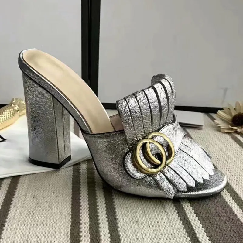 Новое поступление, сандалии-гладиаторы с бахромой и кисточками, женские туфли с открытым носком на массивном высоком каблуке, женская брендовая дизайнерская обувь Muller, размер 35-40
