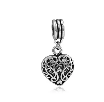 Convient aux bracelets Pandora Pendentif coeur creux Charms en argent Perle Dangle Perles de charme pour la vente en gros de bijoux de collier sterling européen bricolage