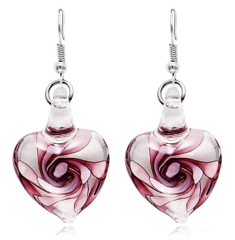 3 kolory serce Murano szkło kwiatowy Dangle Kolczyk Moda Kolczyki Luksusowe Designer Kolczyk Biżuteria Big Hoop Kolczyki