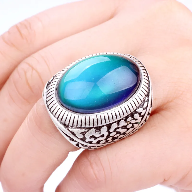 Bague en alliage d'humeur plaqué argent fait à la main, haute qualité, mise au point de fête, changement de couleur, bijoux RS047-031 2 pièces/ensemble