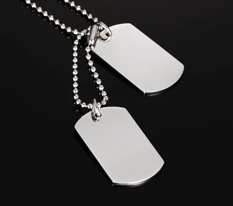 Men's Personalized Engrave Double Dog Tag Pendant Necklace in Stainless Steel - Silver, Gold, Black