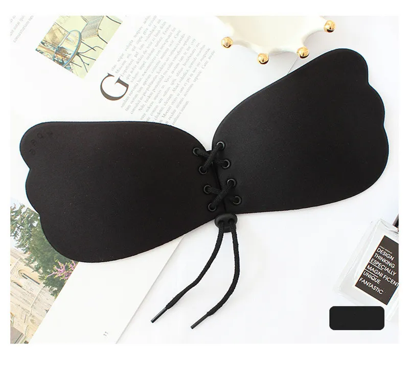 Butterfly Wing Invisible Underwear Seamless Sexy Gather Push Up Bra Lingerie Black Skin Color Silicone Adhesive Backless Strapless Chest Bra