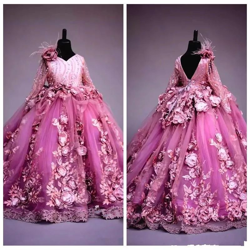 Purple Flower Girl Dresses With Beadings & Handmade Flowers Purple Flower Girl Dresses With Beadings & Handmade Flowers