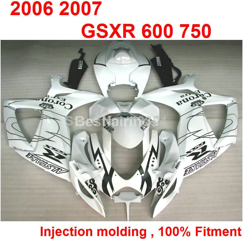 Kit carenatura per stampaggio ad iniezione di alta qualità per carene SUZUKI GSXR600 GSXR750 2006 2007 bianco nero GSXR 600 750 06 07 HG42