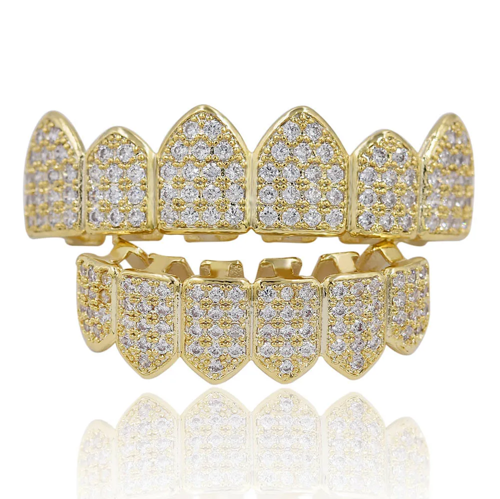 Hip Hop 18K Gold Plated Macro Pave CZ Iced-out Grillz With EXTRA Molding Bars Included Wholesale