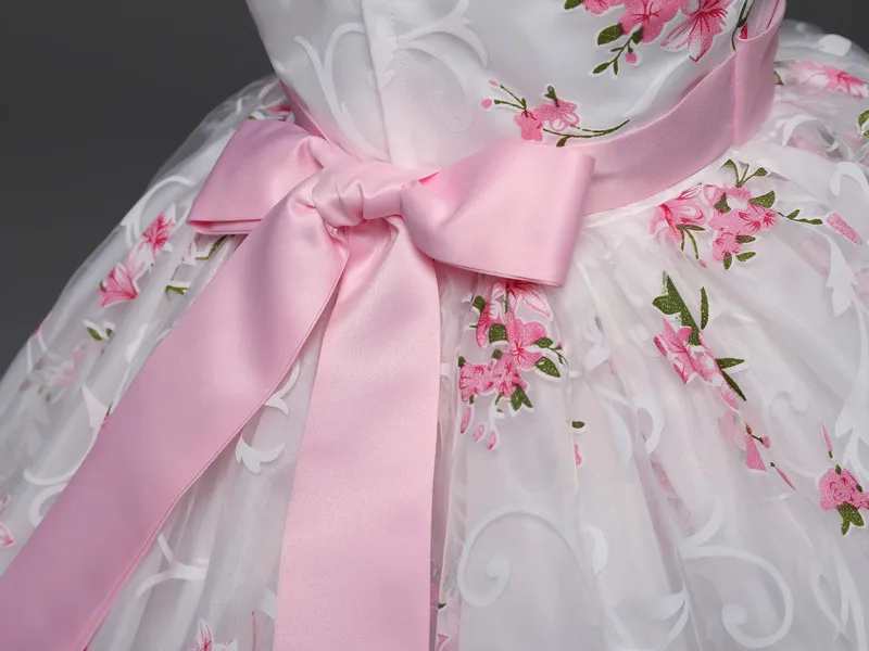 Novas crianças meninas vestido floral sem mangas flores impresso rendas tule tutu vestido de festa crianças princesa vestido de baile vestidos w1358799615