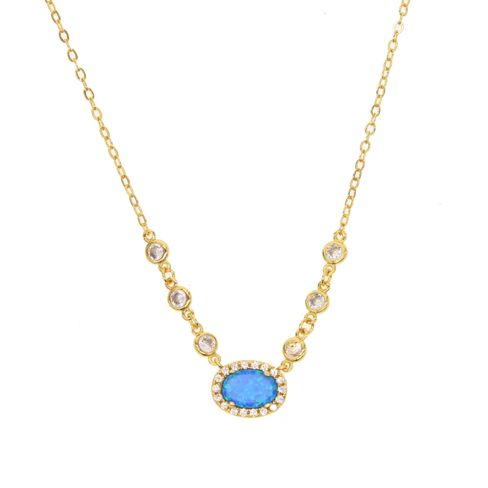 2018 hoge kwaliteit messing mode-sieraden blauwe vuur opaal edelsteen cz link ketting goud verzilverd kraag edelsteen ketting