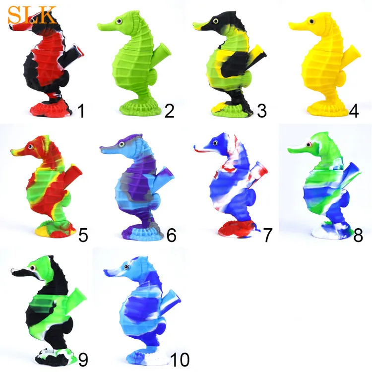 Brand Siliclab silicone smoking pipes cool seahorse design silicone bubbler water bongs with glass bowl hand pipes VS glass spoon pipe