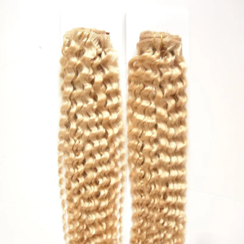 Extension de cheveux brésiliens crépus bouclés 2 pièces Bundles de tissage de cheveux humains # 613 Bleach blonde 200g 100% Tissage de cheveux humains Remy 10-26 pouces