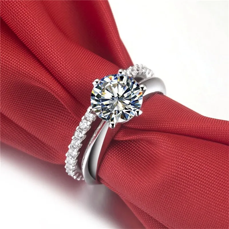Anti allergia No Fade Original Pure 925 Silver Rings Set Cubic Zirconia Diamond Anelli di fidanzamento Set di gioielli da sposa le donne DR121