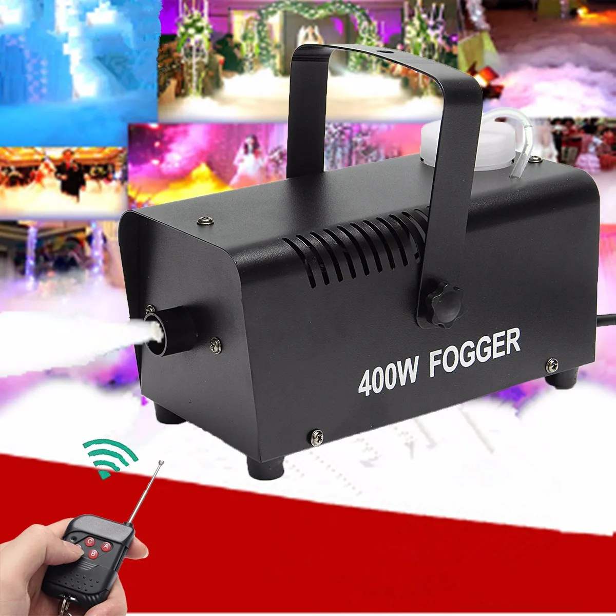 Freeshipping 미니 LED RGB 무선 400W 안개 연기 안개 기계 무대 효과 디스코 DJ 파티 원격 제어 LED Fogger 110-230V