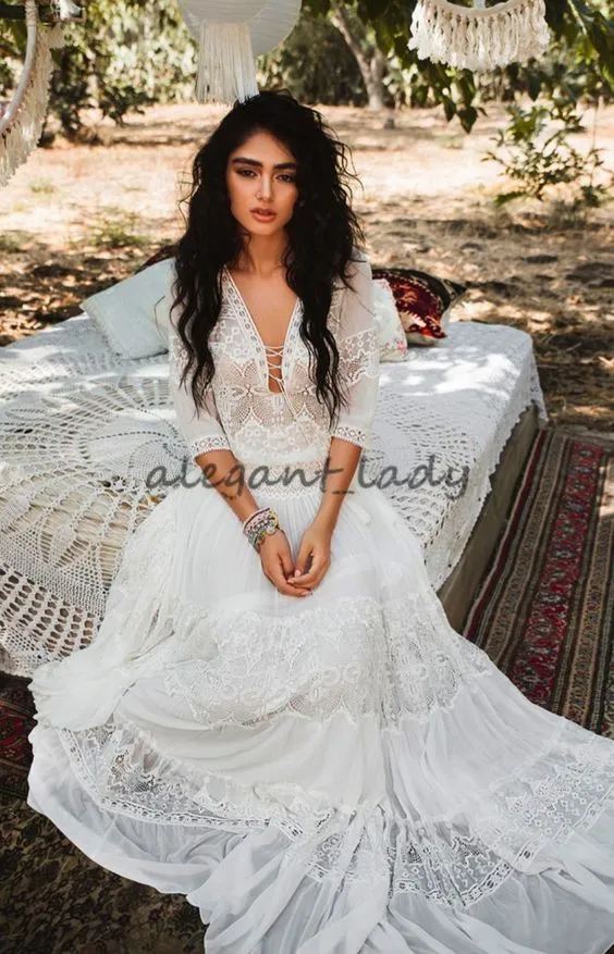 Beach Greek Goddess Wedding Dresses With Long Sleeve Cut Bow Floor Length V  Neck Elegant Chiffon Garden Plus Size Bridal Gowns From Alegant_lady,  $97.39 | DHgate.Com