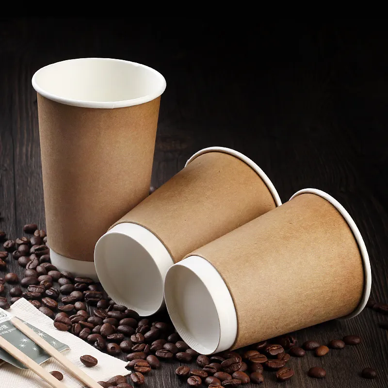 Disposable cups Paper Cups Milk Coffee Mugs 12oz 8oz Tumblers Takeout packed tea cup Hot drink Container One-off Cup With Lids