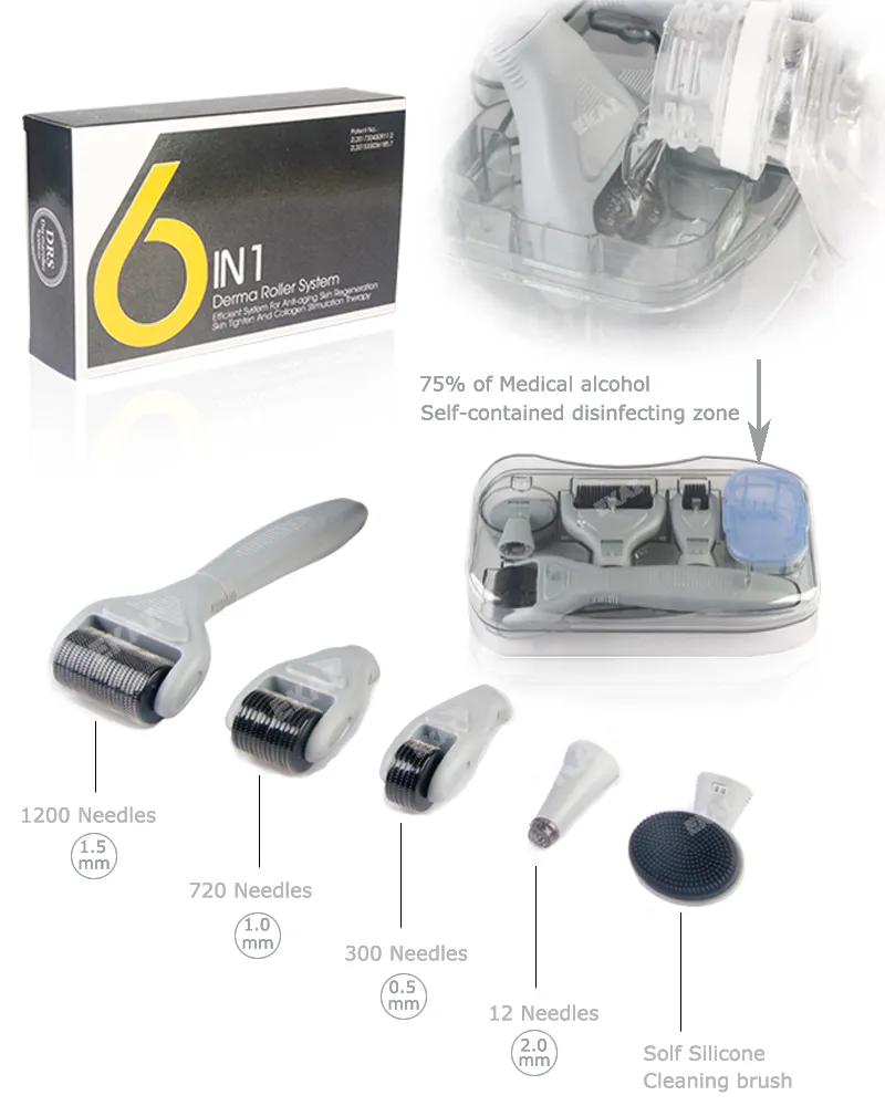 Stainless Steel/Titanium Microderm Needle Roller Kit 6 In 1 DRS