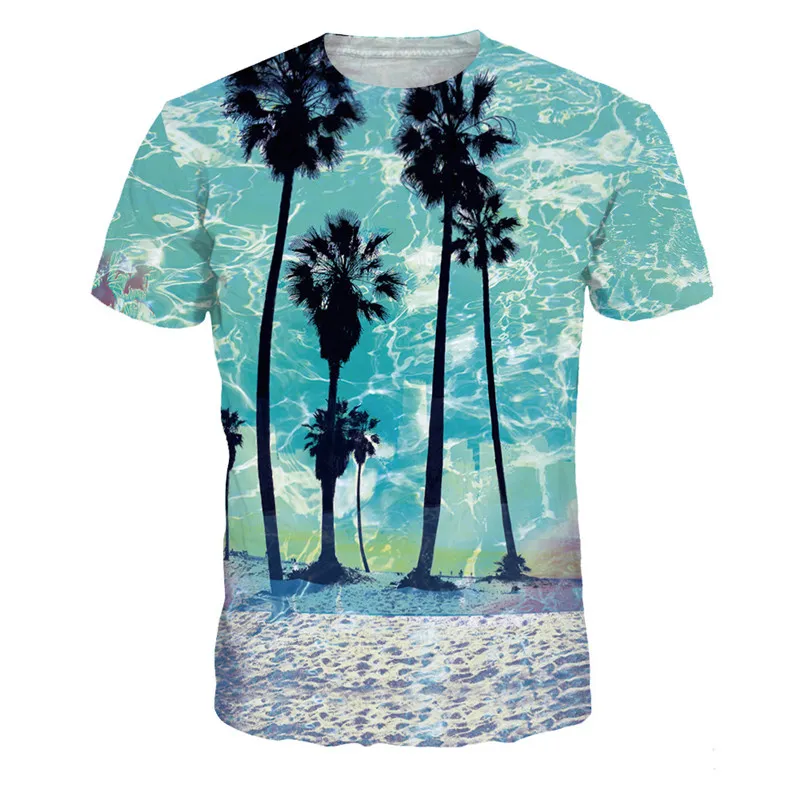 Partihandel Gratis Frakt Män Kvinnor Galax Antilope / Hawaii Tree 3D Tryckt Tee Short Sleeve Round Neck T-shirt Toppar