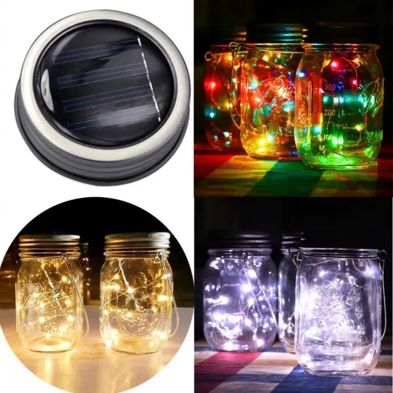 10 LED Solar Mason Jar Lid Fairy String Light Garden Hanging Lamp Wedding Christmas Outdoor Decoration