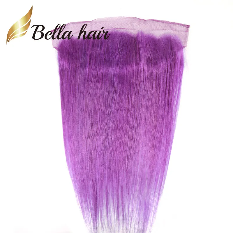 Venda 11a Lace colorida Fechamento frontal Humano Cabelo 13x4 Ear a orelha rosa azul roxo Cores loiro cinza fechos de onda corporal reta Bellahair