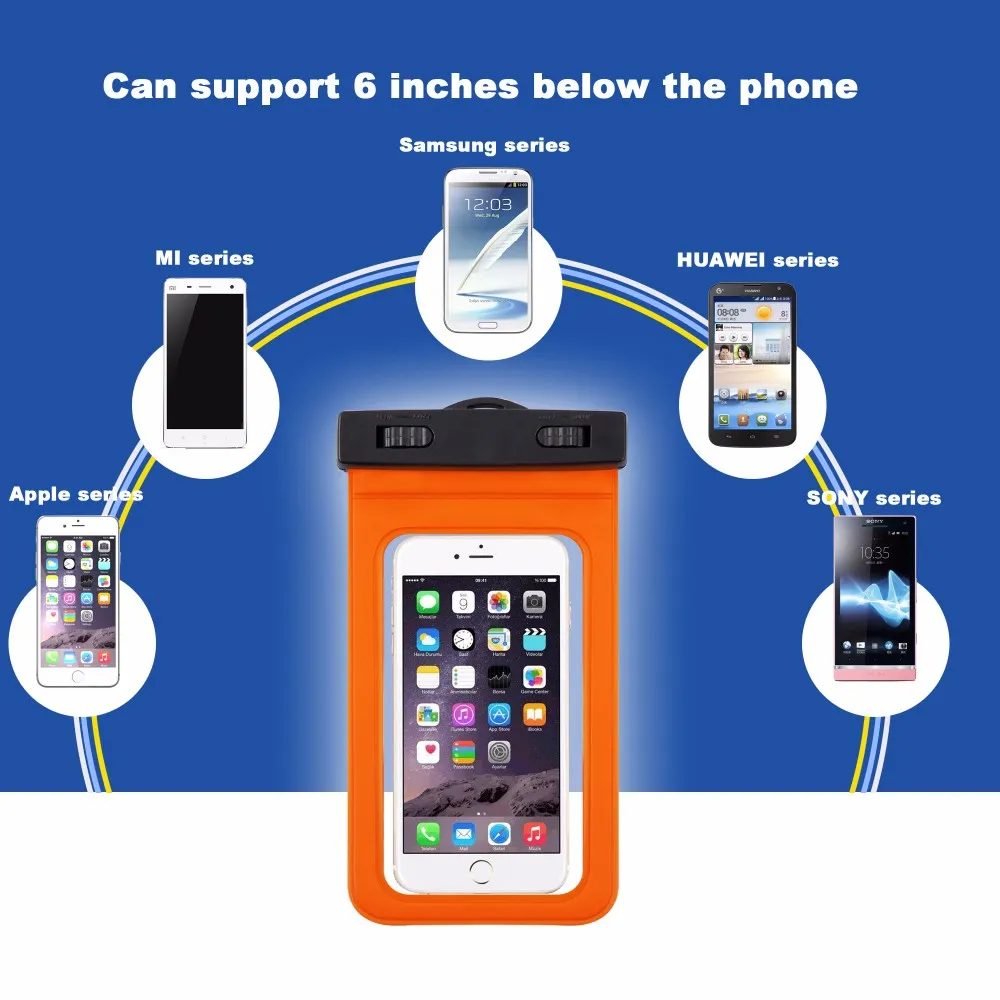 Toptan Evrensel IPX8 Su Geçirmez Telefon Kılıfı Için Samsung S8 S6 S7 Kenar J5 Telefonu çanta Kuru Çanta Kılıfı Klip Up Için Kadar Temizle Su Geçirmez Çanta