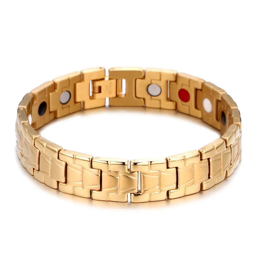 Heißer verkauf Gold Titan Magnetische Therapie Armband für Arthritis Schmerzen Relief Magnetische Therapie Gesunde Medizinische Alarm ID Armbänder für Männer