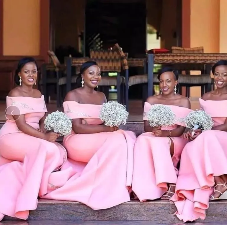 Sexy African Pink Satin Mermaid Pink Satin Bridesmaid Dresses With