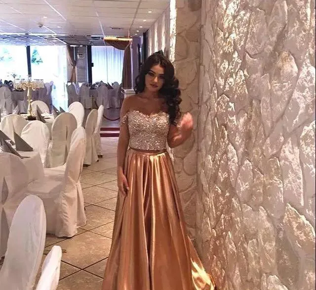 slim fit dress slacks Two Piece Orange Sequins Long Prom Dress  FancyVestido