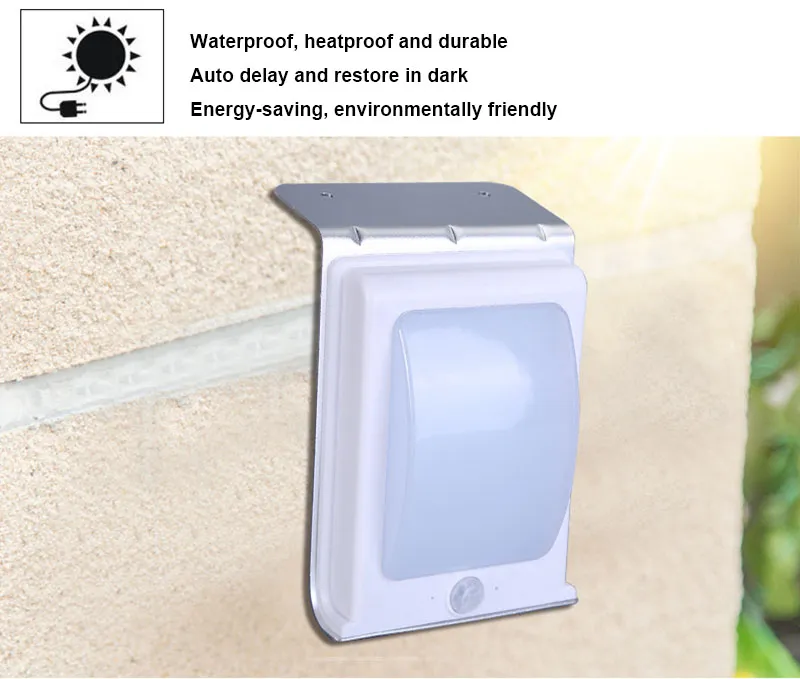 Solar Powered LED Wall Lamp 16 LEDs 300lm PIR Motion Detection Aluminum Alloy Path Garden Yard light