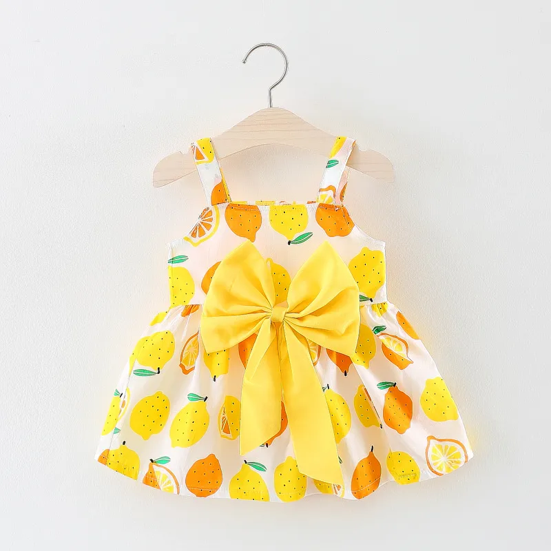 Baby Big Bowknot Vêtements Citron Design Baby Robe Nouveau Summer Dessin animé Bébé Filles Robe pour 0-4 ans