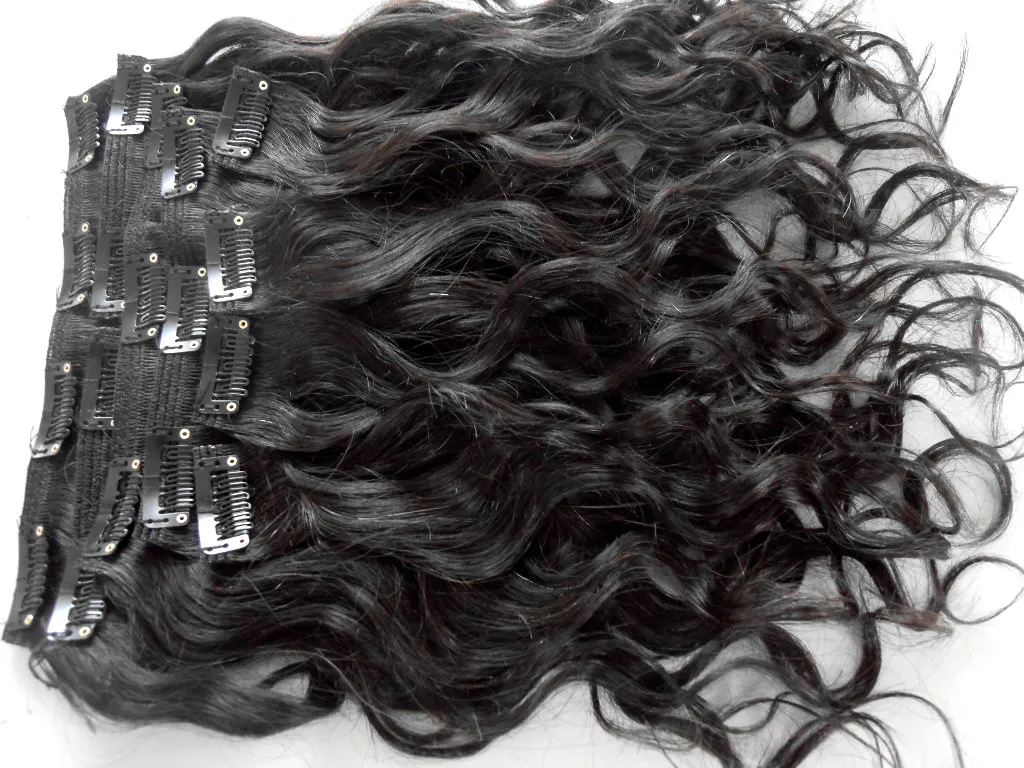 Brasileiro Humano Virgem Remy Clipe Ins Extensões de Cabelo Trama Do Cabelo Preto Natural Ondas Do Corpo Humano Onda Do Cabelo Duplo Desenhado