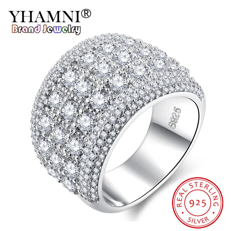 YHAMNI Original Solide 925 Argent Anneaux De Luxe De Mode Anneaux De Mariée pour Femmes Micro CZ Zircon De Mariage Cristal Bijoux RA0146