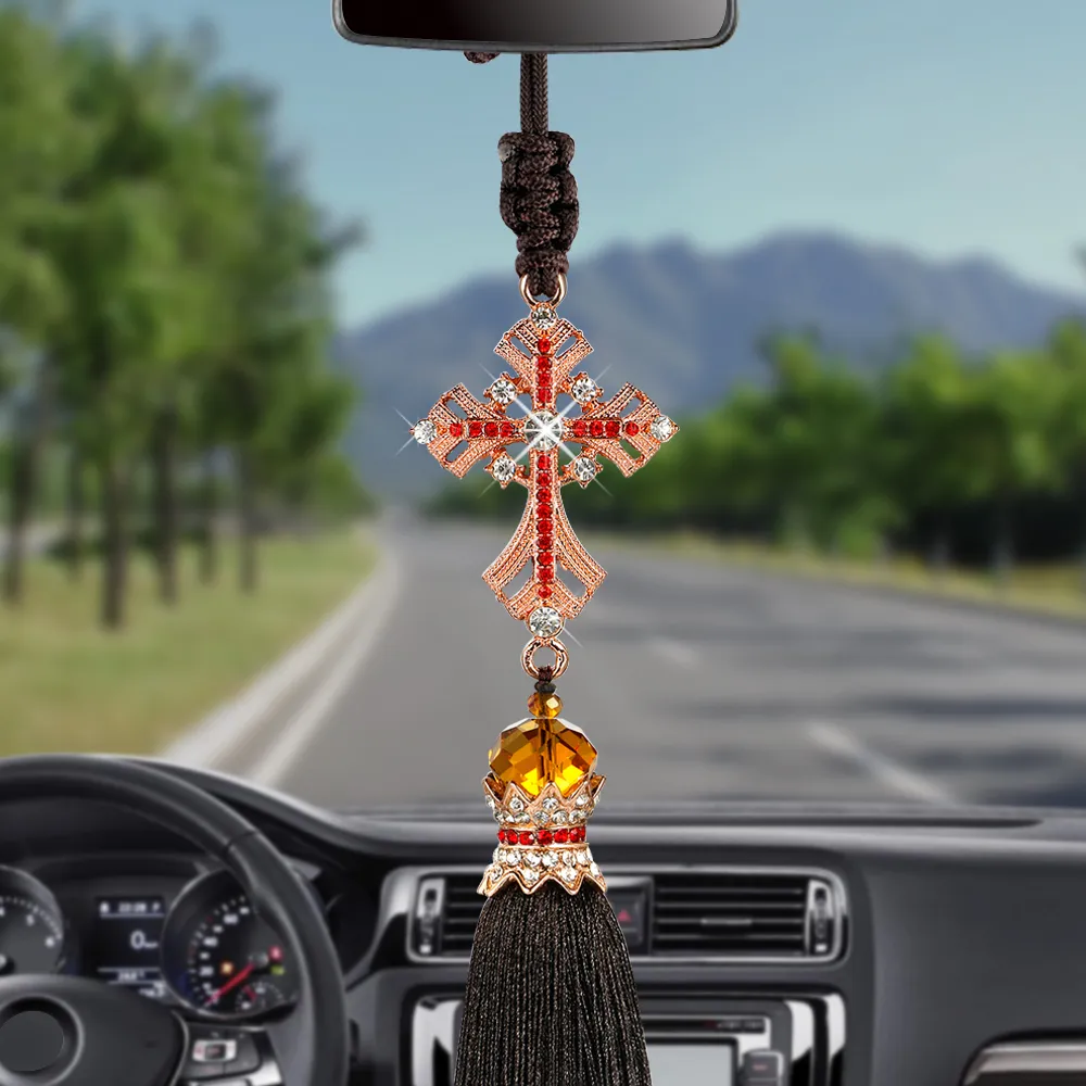 Auto Anhänger Kristall Diamant Jesus Kreuz Auto Dekoration Kruzifix Automobil  Rückspiegel Christian Decor Hängen Zubehör Von 6,86 €