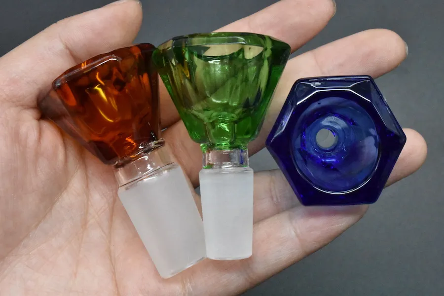 2st färgglada glas bong skålar kortfärgad 14mm 18mm manlig glasskål för glas vatten bänger rökning rör mode diamant form