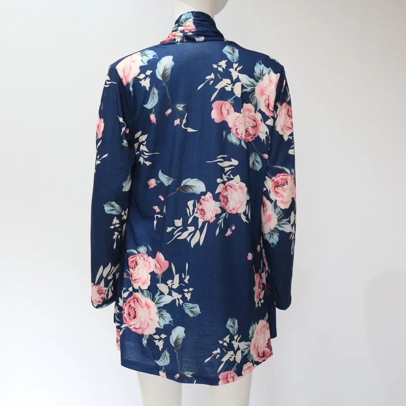 Spring Floral Women Cardigan Lapel Neck Fashion Flower Printed Top Casual Long Sleeves Thin Top Clothing For Sales