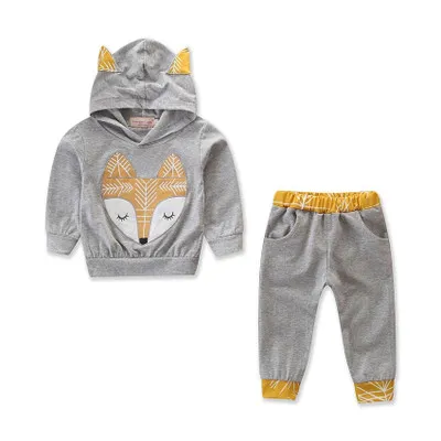 Bebek Boys Çocuk INS Fox Baskılı Kapüşonlular Seti Çocuklar Sonbahar Uzun Kollu Hoodie + pantolon Kıyafetler Çocuk Casual Suit Giyim 2 adet belirler