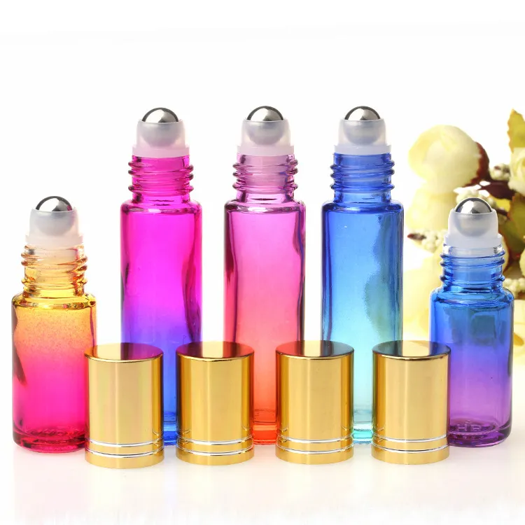 Flaconi a rullo per olio essenziale in vetro da 10 ml Bottiglie a colori sfumati con sfere in acciaio inossidabile Roll on Bottle Perfetto per profumo di olio essenziale