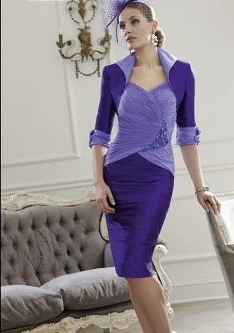 Livraison gratuite robe de soirée 2018 nouvelle magnifique robe perlée de madrinha mousseline de soie violette mère de la mariée robes avec veste