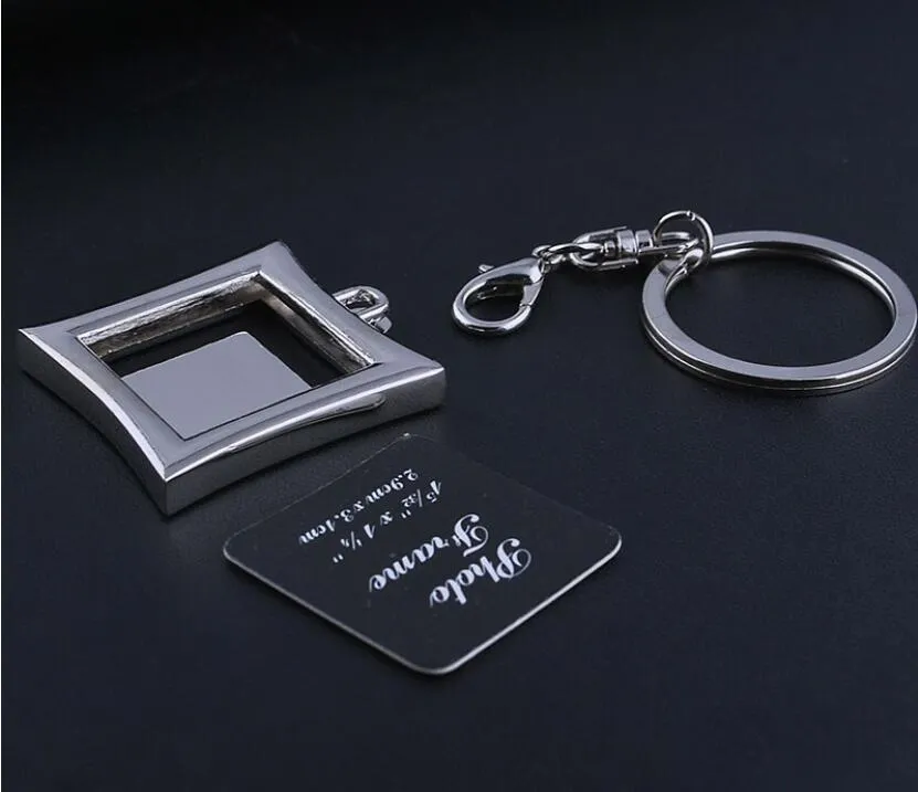 새로운 사진 프레임 라운드 심장 타원형 마름모 모양의 금속 합금 키 체인 열쇠 고리 자동차 Keychains 커플 Keyring 비즈니스 선물