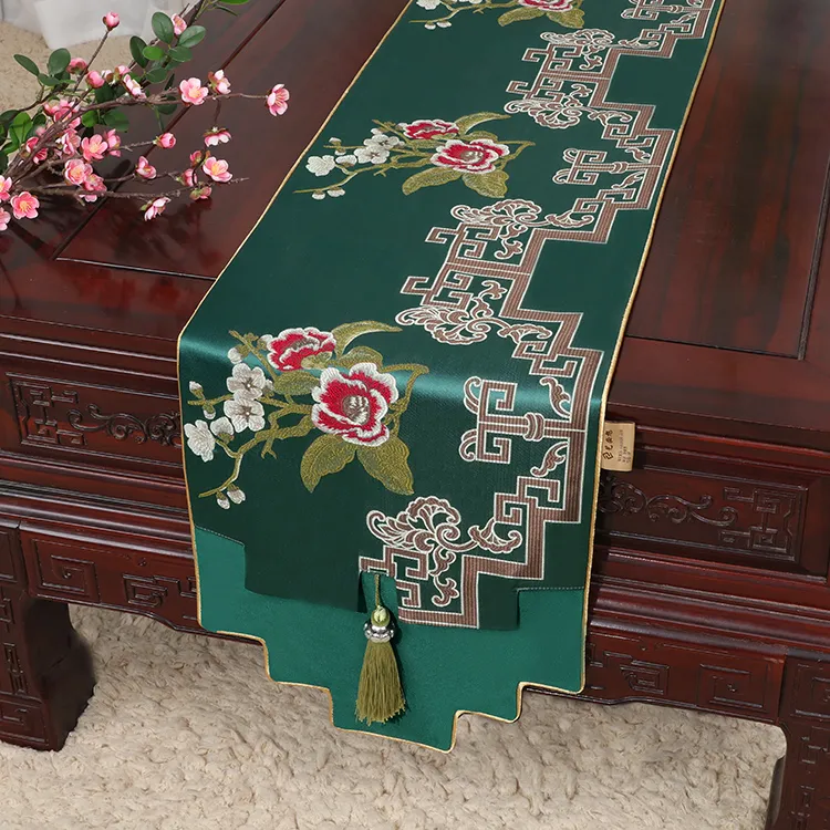 Mais recente luxo clássico chinês seda cetim corredor de mesa casamento festa de natal decoração de mesa retangular damasco pano de mesa 200x184g