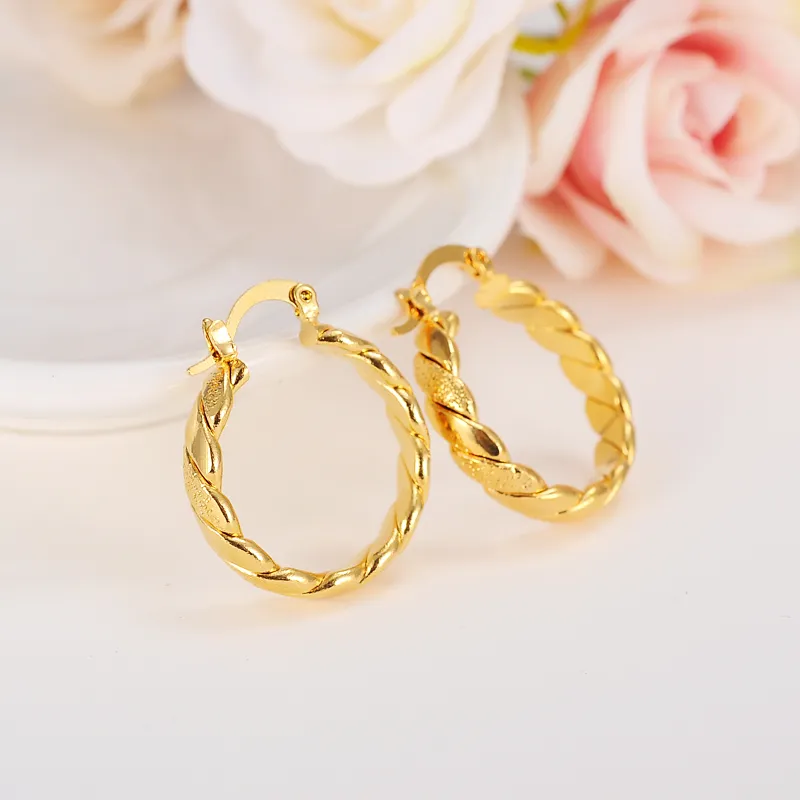 22K 23K 24K Thai Baht OR JAUNE GP BOUCLES D'OREILLES Hoop E Inde Bijoux Brincos Top Qualité Vague