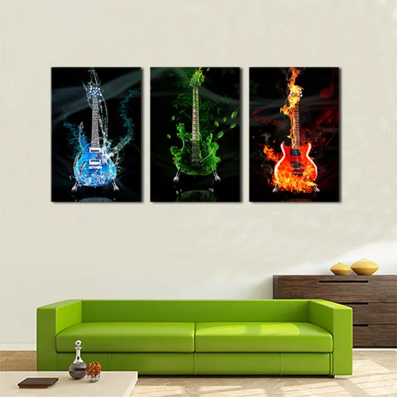 3 pièces abstraite la guitare flamme HD mur photo décor à la maison Art impression peinture sur toile pour salon sans cadre 4595751