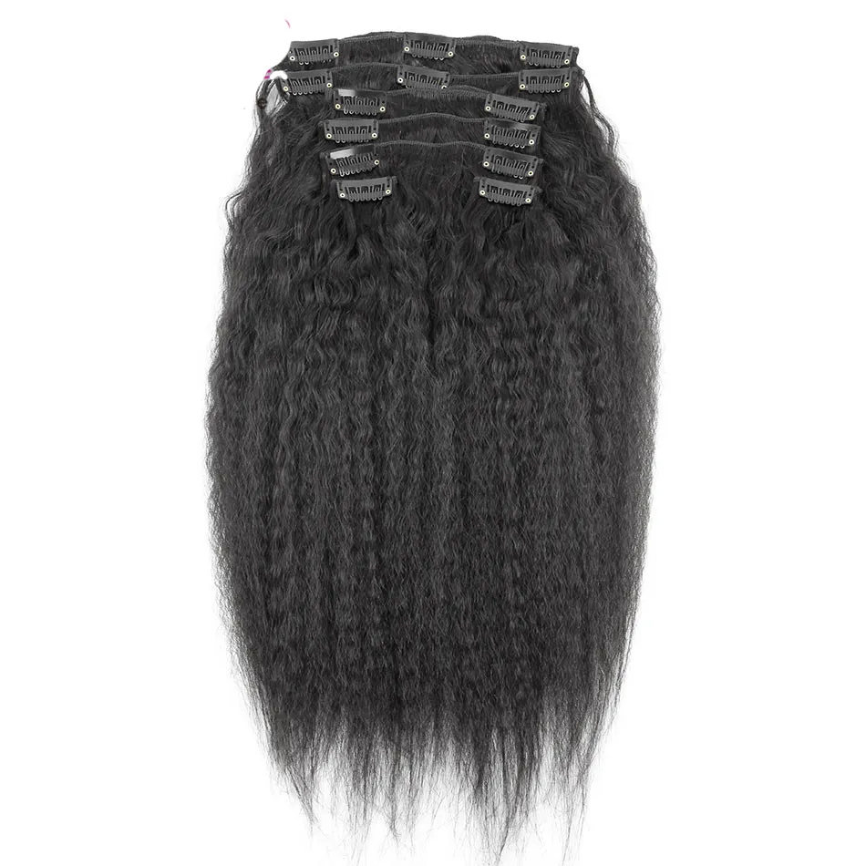 Goedkope Clip in Menselijke Hair Extensions Natuurlijke Zwarte Haar Yaki Clip in Extensions 10st Kinky Rechte Clip in Extensions 120G