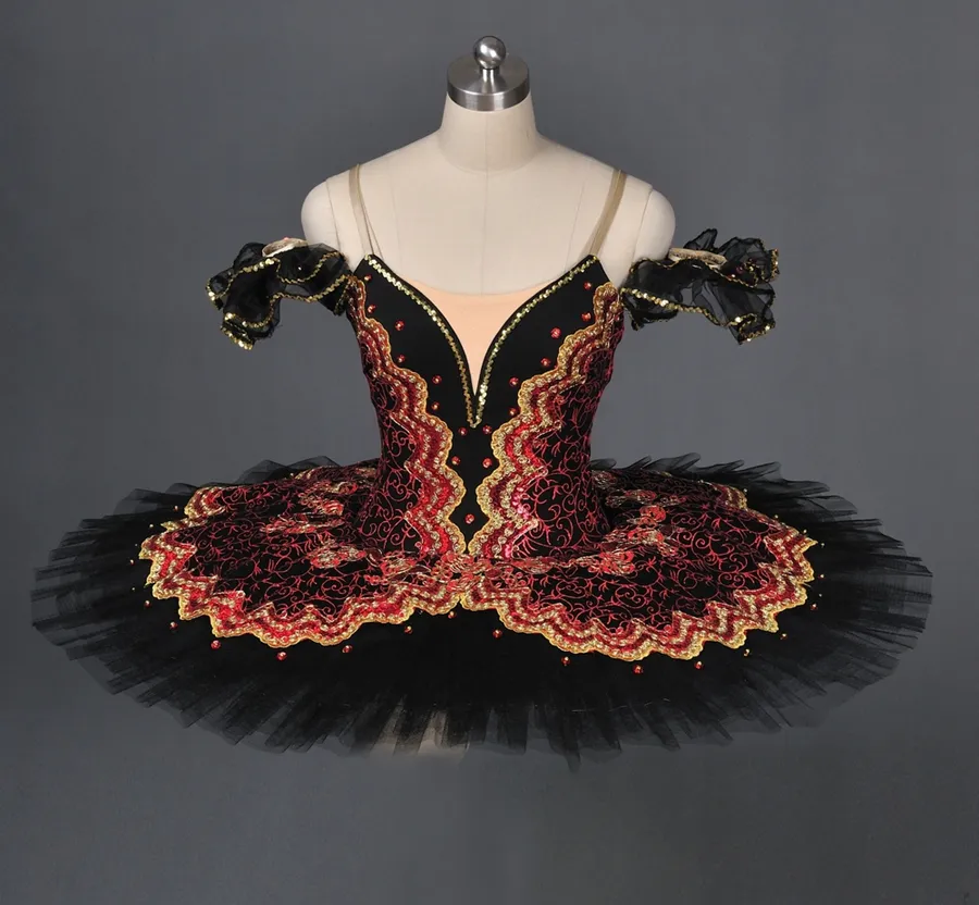 Tutu de balé clássico cisne negro adulto tutu de balé profissional vermelho dourado para meninas traje de balé preto vestido de dança 319c