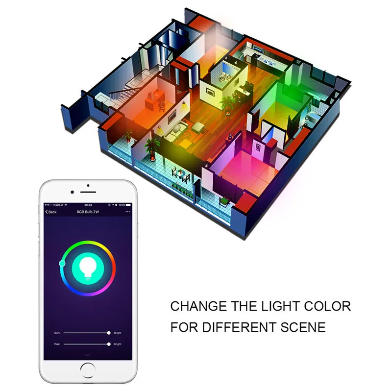 Ny E27 7W WiFi LED -glödlampa Dimmer Smart Illumination Color Changing Dimable WiFi Remote Control Lampan fungerar med Alexa7879307