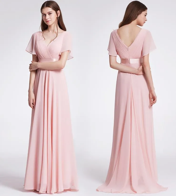 Chic Chiffon Chiffon bridesmaid dress - Plus Size, Short Sleeve, Pleated, Floor Length, Elegant for Formal Parties and Maid of Honor